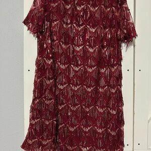 Chic Soul Burgundy Sequin Mini Dress